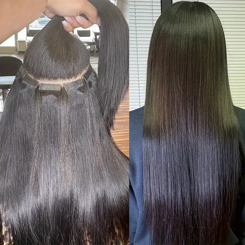ストレートテープヘアエクステンションブラジル 100% 本物の人毛接着剤目に見えない接着剤ナチュラルブラックテープイン髪女性のための 20 個/50 グラム