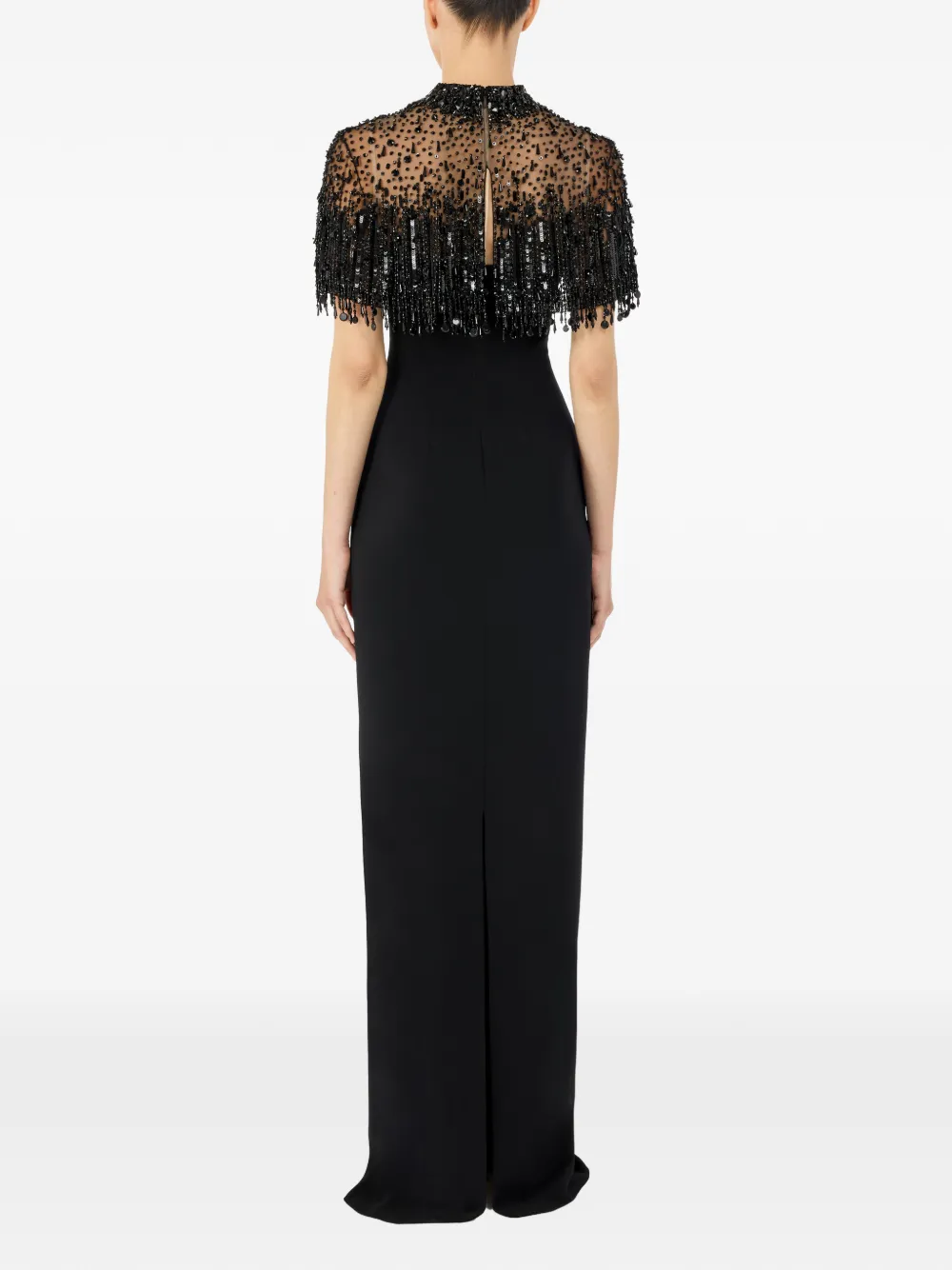 Luxury Bead Party Dresses High Collar Short Sleeve Black Jersey Straight Floor Length Evening Dress Back Zipper  Gown Customized