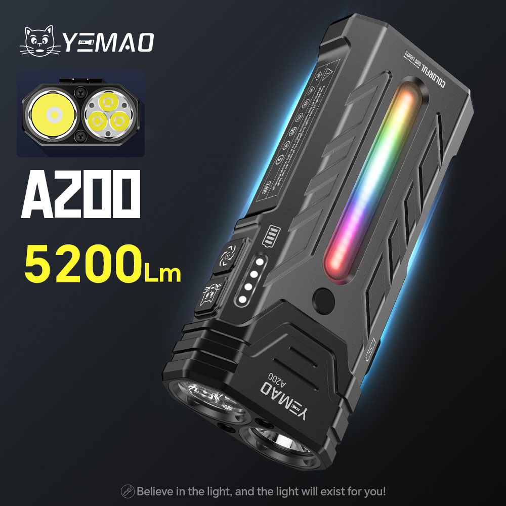 5200 ルーメン屋外ポータブル LED 懐中電灯 RGB LED キャンプランプ磁気トーチ付き、ハイキングキャンプ冒険に最適