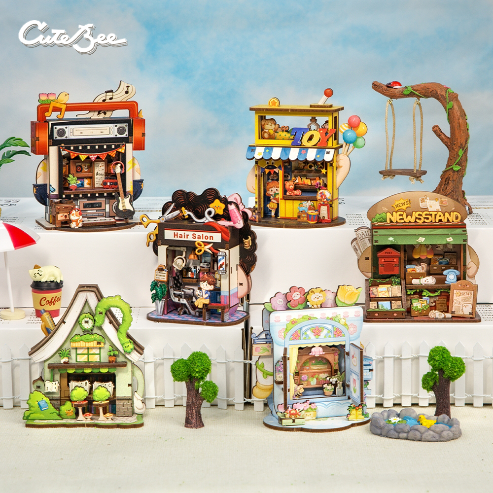 CUTEBEE ミニストアシリーズ DIY ミニチュアハウス 3D 木製パズルおもちゃ 手作りドールハウスキット TaleBox コーナー用