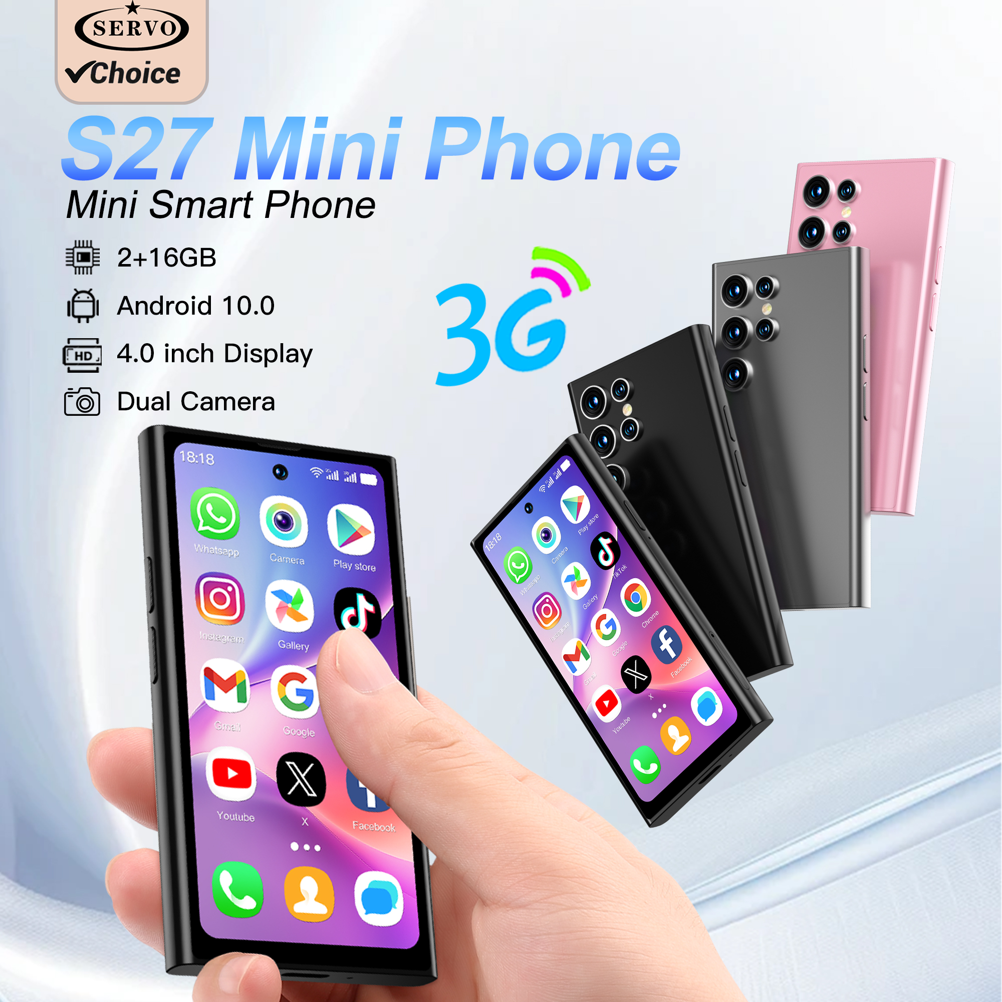 SERVO MINI Android スマートフォン 3G WCDMA 4" HD ディスプレイ 2 16GB デュアル SIM 小型スマート携帯電話顔認識 GPS Play ストア