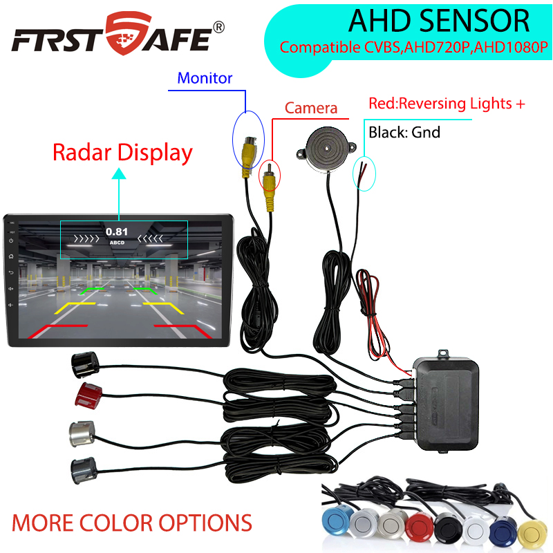 FirstSafe 工場 CVBS AHD ビデオパーキング 4 センサーカーリバースバックアップリアブザーレーダーモニターシステムサポート Android システム