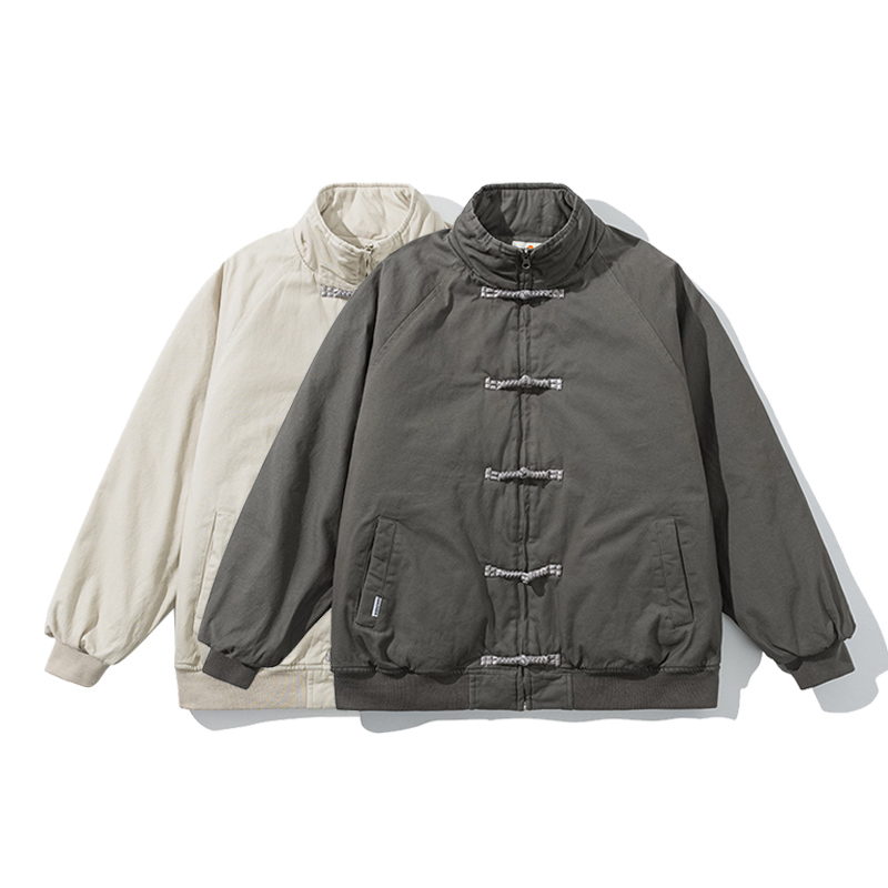 男性冬スタンドカラー中国のレトロなボタン緩いカジュアル厚く暖かいパッド入り綿ジャケット Cityboy ストリートコート上着