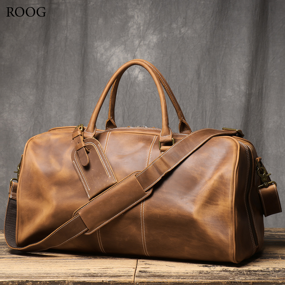 ROOG プレミアムヴィンテージレザートートバッグ - 頑丈な第一層牛革、旅行用大容量ダッフル、スタイリッシュなクロスボディ