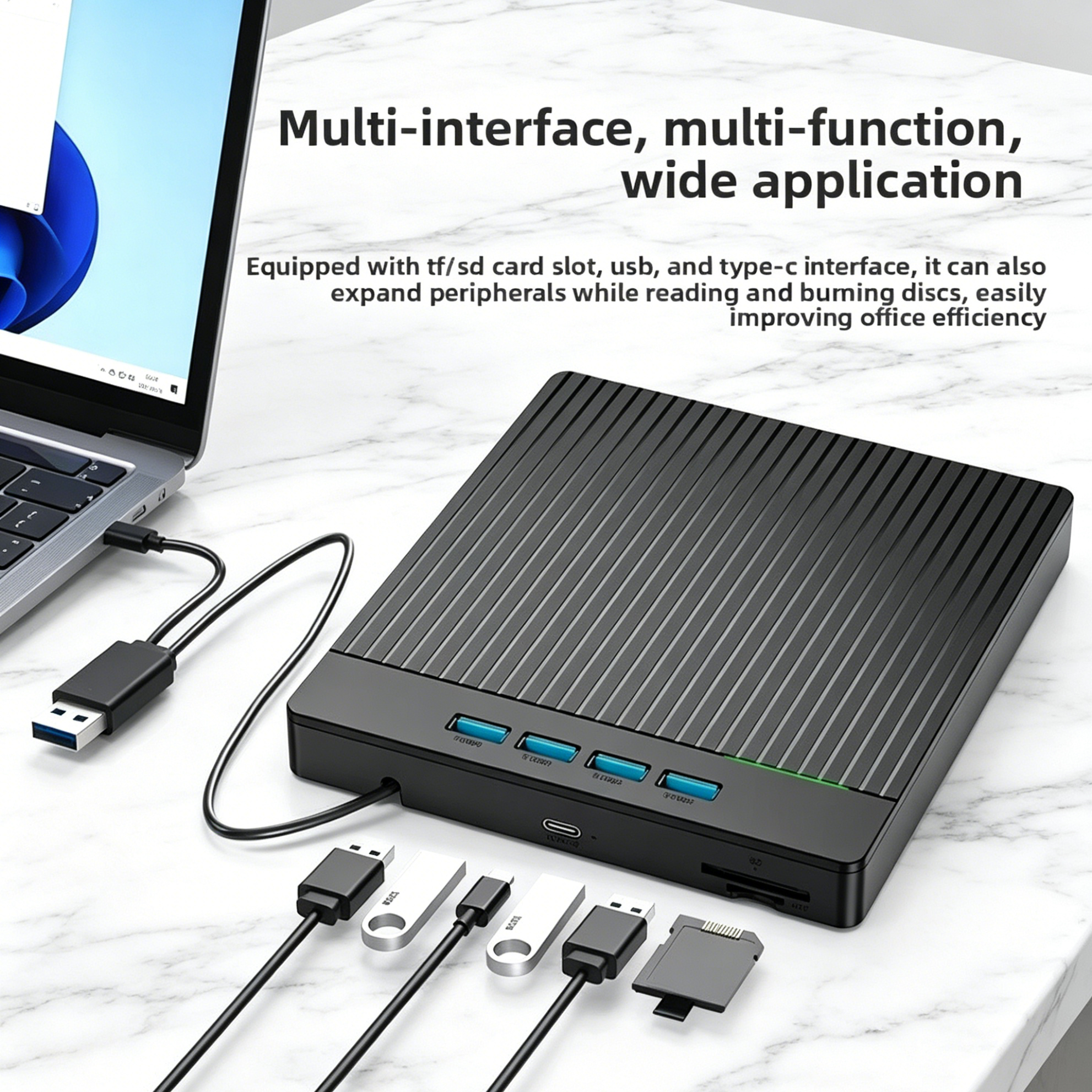 7 In1 外部 DVD バーナー レコーダー CD DVD ドライブ USB 3.0 Type-C CD プレーヤー ラップトップ デスクトップ Windows Linux 用外部ディスク ドライブ