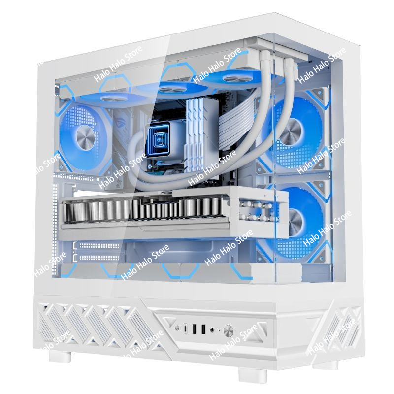 ホワイト Seaview ATX PC ケース強化ガラス 360mm 液体冷却対応ゲーミング コンピュータ タワー シャーシ