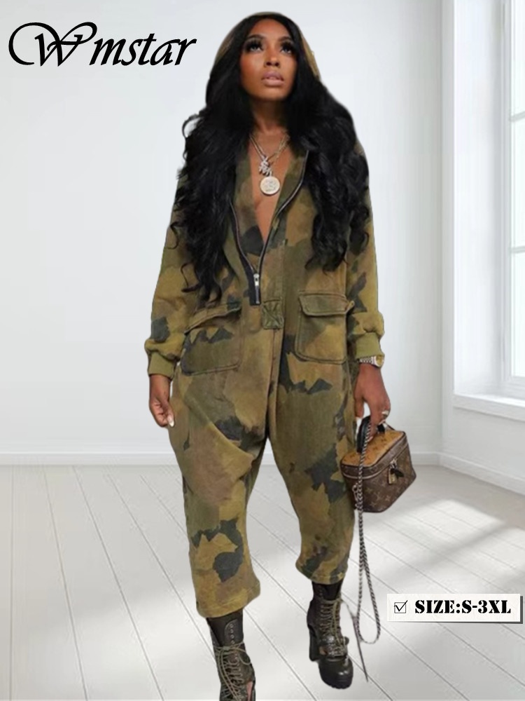 Wmstar Jumpsuit Women Camouflage Cargo Pants Pockets Zip Up Casual Cool Fashion Streetwear Romper Wholesale Dropshipping S-2XL