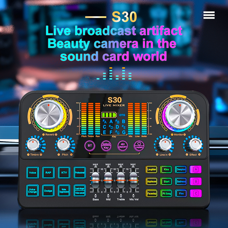 FUHAM S30 オーディオ ミキサー、DJ ミキシング効果と音声変更機能を備えたライブ サウンド カード、音楽録音機器サウンド カード