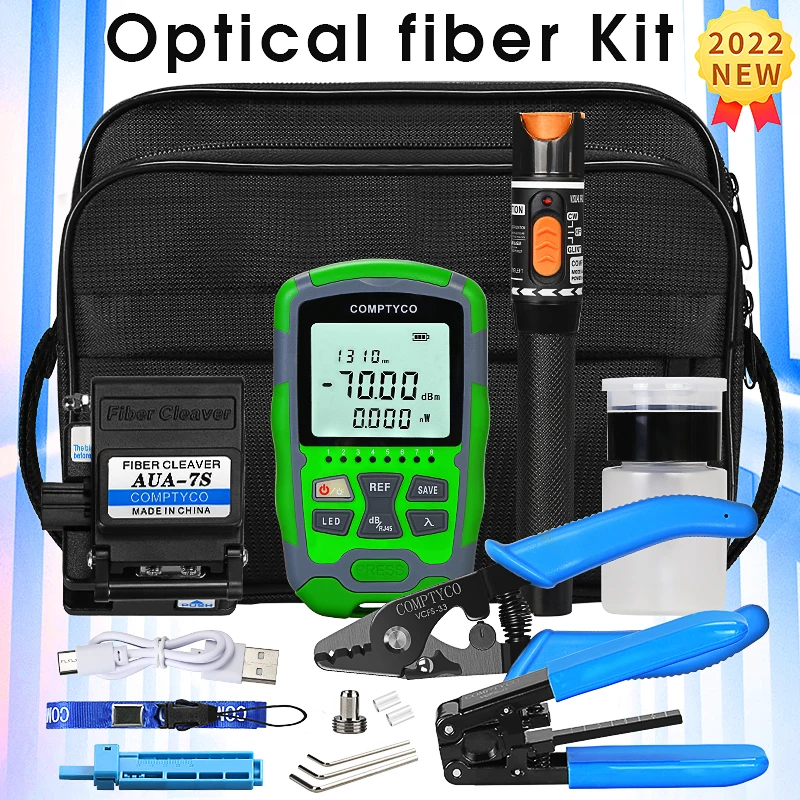 FTTH 光ファイバーツールキット AUA-7S ファイバークリーバー付き -70~ 10dBm AUA-MC7 3 in 1 ミニ光パワー 10mw メーター視覚的障害ロケータ