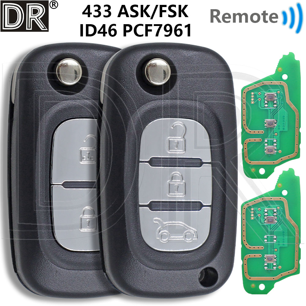グレート 433ASK/FSK ID46 PCF7961 車のリモートキールノークリオ III マスターカングーモーダストゥインゴメガーヌフルエンス SM3 メルセデススマート