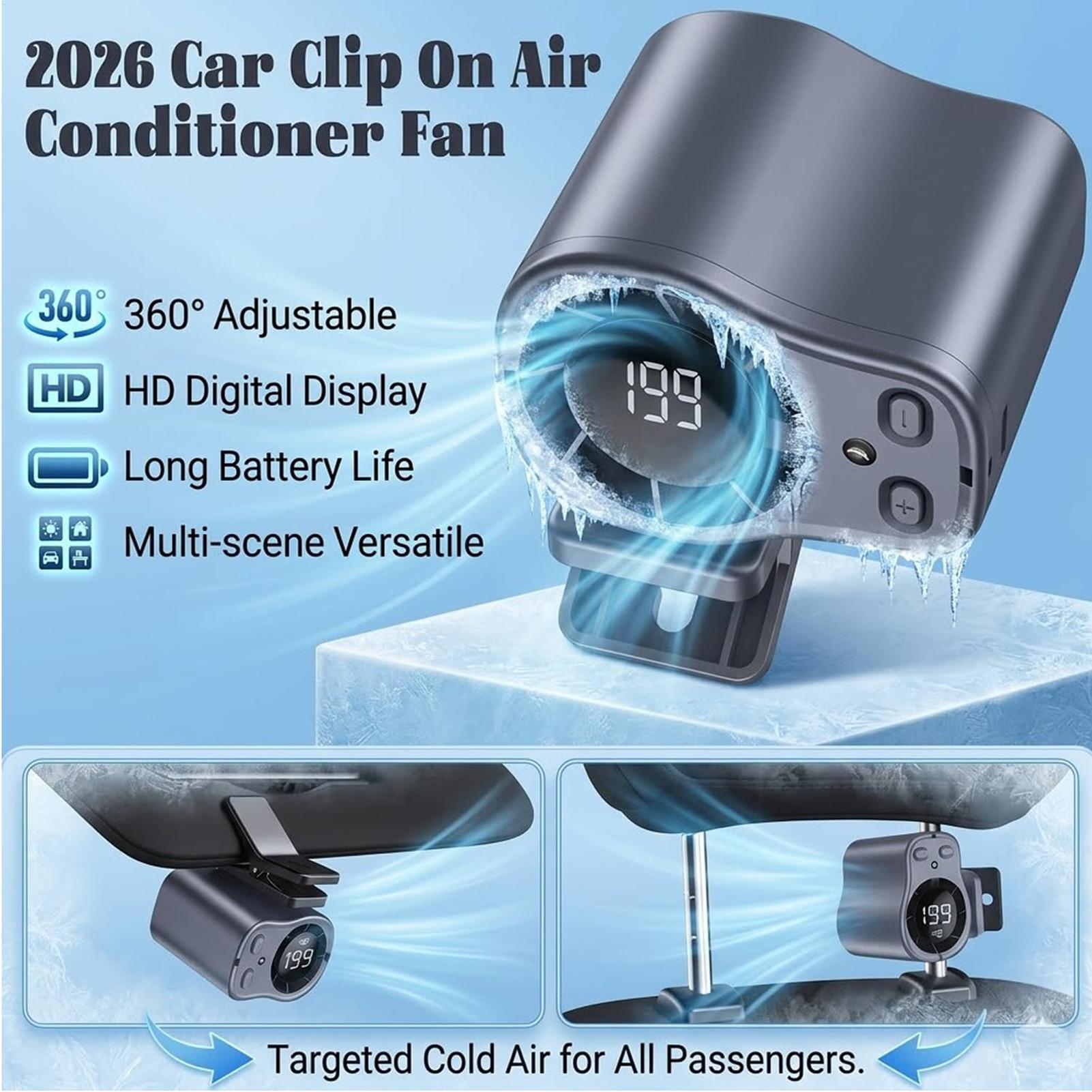Semiconductor Cooling Car Fan Usb Rechargeable Clip On Portable Desk Fans With Led Display 360 Rotation Quiet For Car Campi