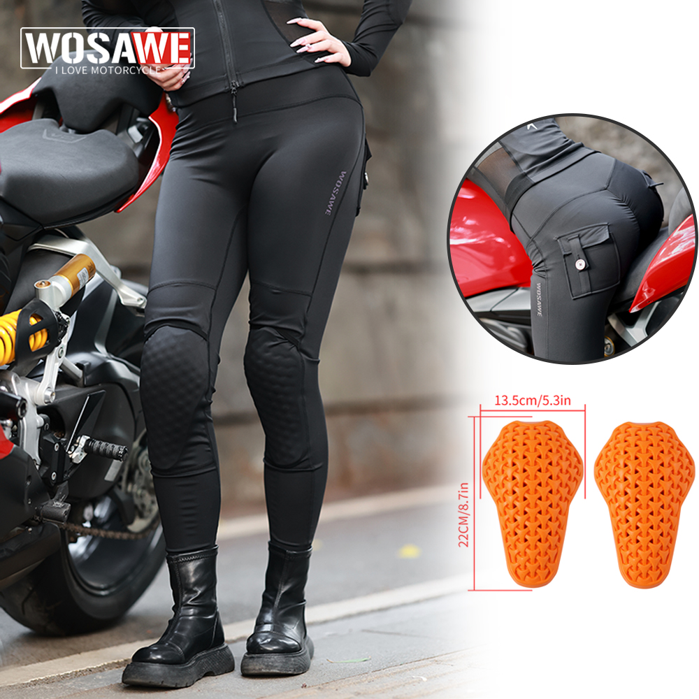 WOSAWE 女性オートバイパンツストレッチハイウエスト反射オートバイスタイルパンツランニングフィットネスジムズボンハニーピーチヒップ
