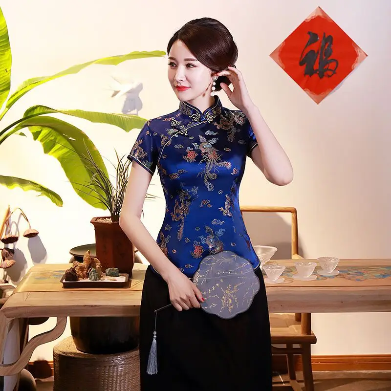 ヴィンテージ半袖 Tシャツ女性韓服中国唐衣装夏の Tシャツ女性服 Blusas Tシャツチャイナトップス Tシャツ