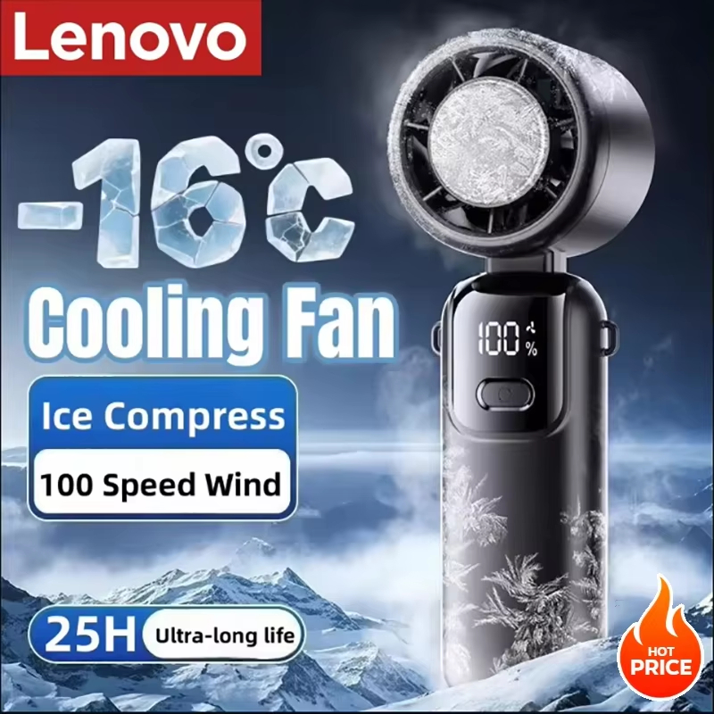 Lenovo 冷蔵用ハンディ電動ファン ポータブル デスクトップおよび屋外用 USB デジタルディスプレイ 高速ファン 折りたたみ式 ネックハンギング