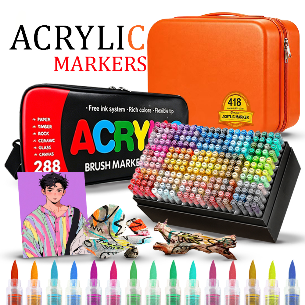 12-418 色アクリルペイントペンマーカーセットソフトブラシチップ木材岩絵キャンバスガラスセラミック CD ボードギフト DIY 工芸品