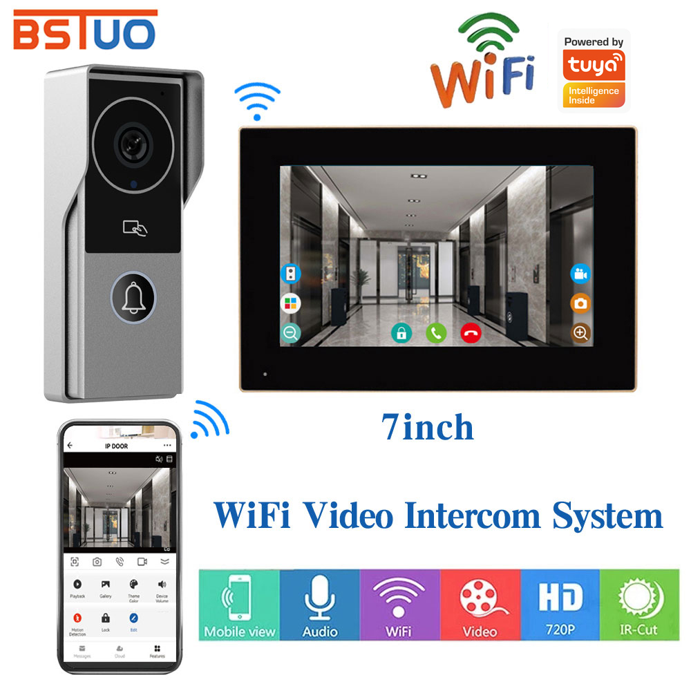 2.4 Wifi サポート Tuya APP ビデオインターホンキットスマートライフテレビ電話 HD カメラビデオ通話タッチロック解除モニターハウスインターホン