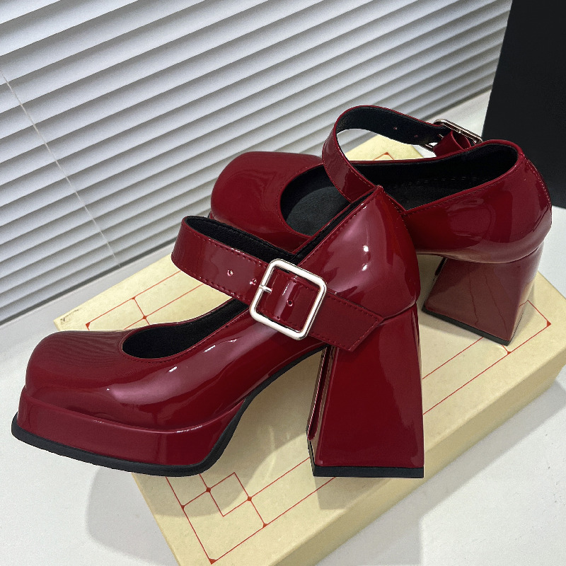 女性のハイヒールパンプスメアリージェーンシューズプラットフォームピンク、黒、ワインレッド、ホワイトブロックヒールワーキングパーティーダンス結婚式の靴女性