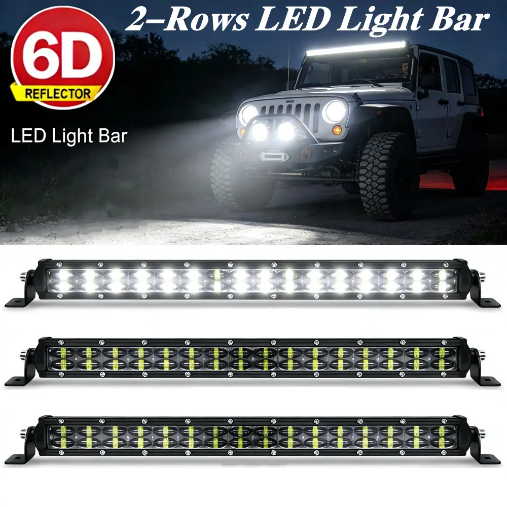 2 列 6D LED ライトバー 20 インチスポットフラッドコンボビーム LED バー SUV 4X4 オフロード LED ワークライト 12V 24V 自動運転ランプ
