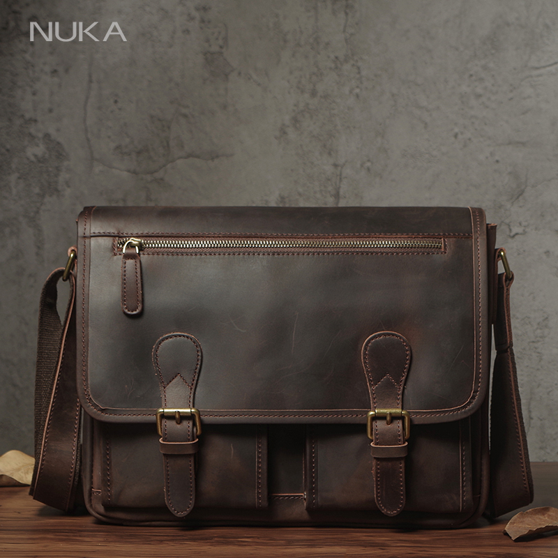 NUKA トップオリジナル牛革メッセンジャーバッグ高品質本革ショルダーバッグメンズ高級クロスボディヴィンテージビジネスブリーフケース