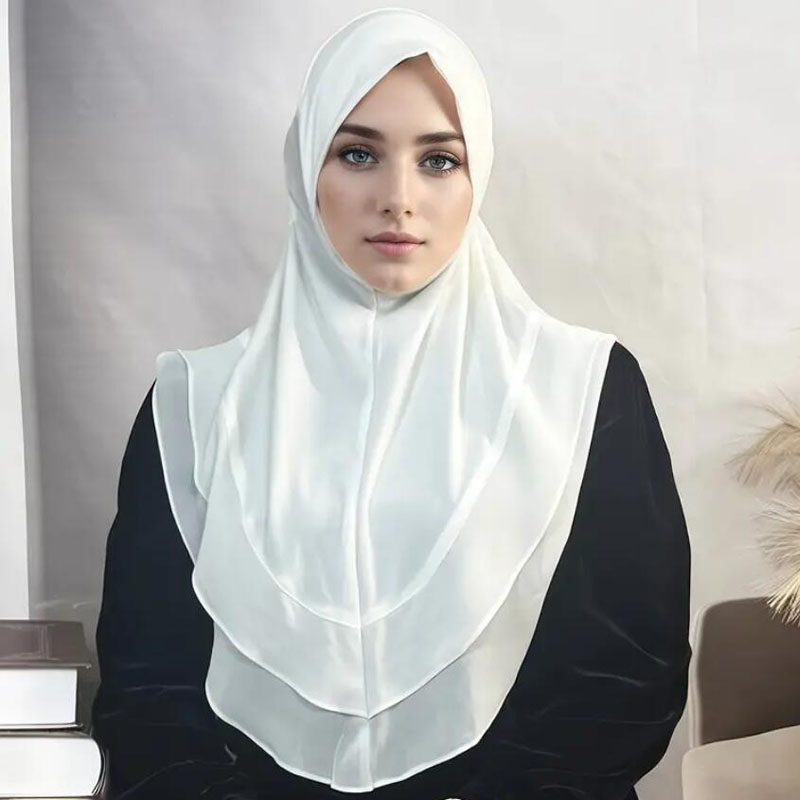 女性用ヒジャーブ インスタントヒジャーブ スカーフ Shaw Khimar 2 層ショートレースターバン控えめなイスラム教徒の祈りヒジャブアラビアジルバブファム Musulman