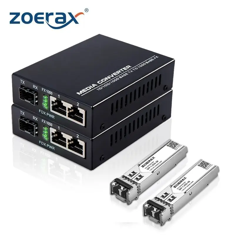 ZoeRax ギガビット ファイバー メディア コンバーター 1.25G 1 SFP LC マルチモード - 2 RJ45 イーサネット トランシーバー ファイバー - 銅線アダプター