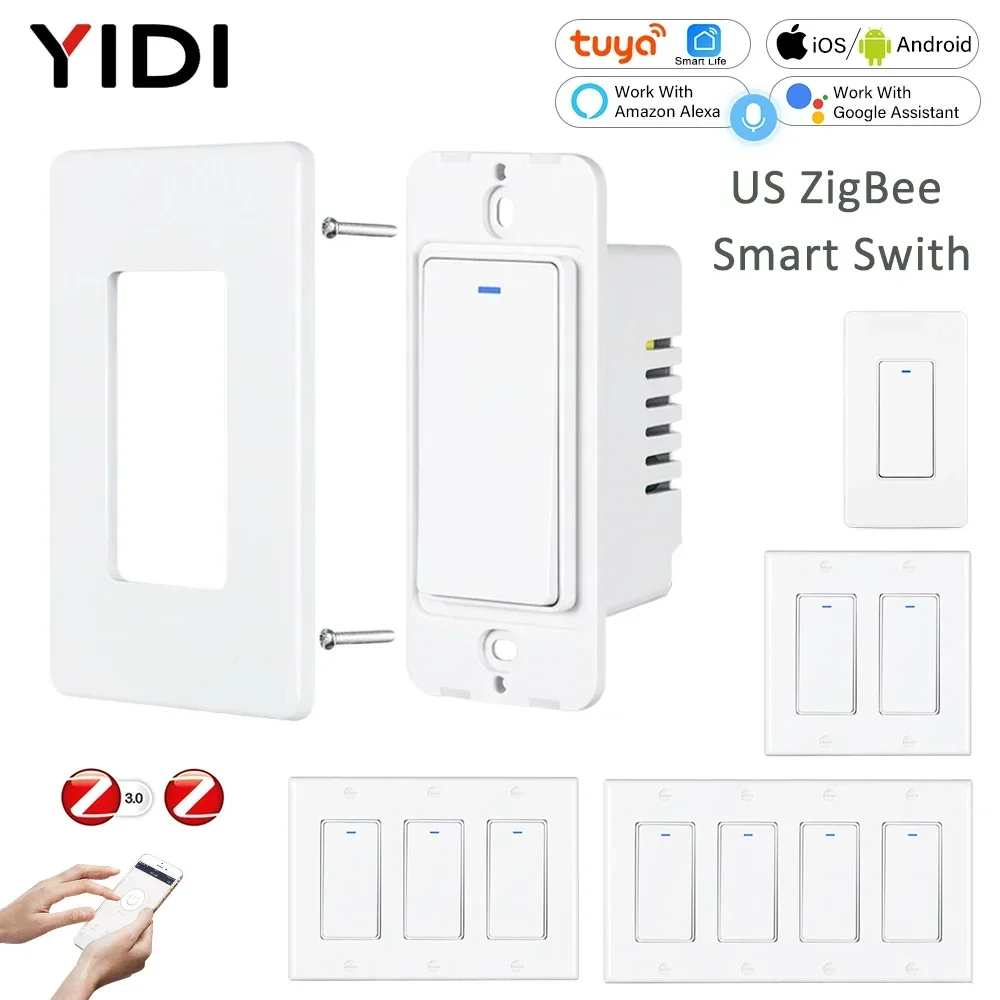 US AU ZigBee 3.0 Tuya スマートライフワイヤレスプッシュボタンスイッチ壁音声リモコン 2 ニュートラル米国 1 2 3 4 ギャング