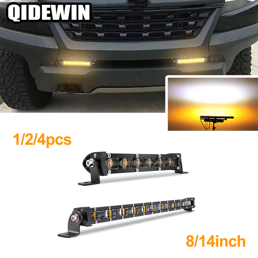 1/2/4 個ダブルカラー 6D 8/14 インチ Led バー作業灯オフロードフォグランプトラック 12 V 24 V ストロボ白黄色 2 色ライトバー