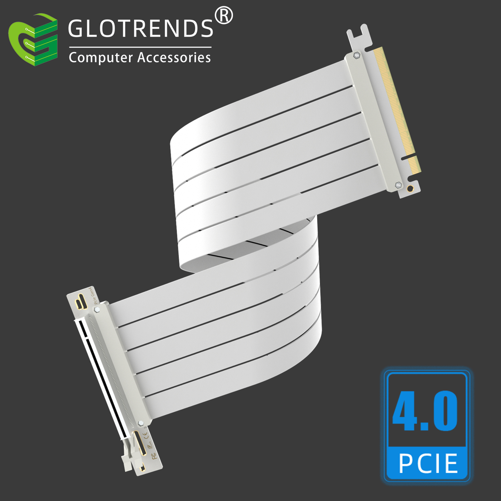 PCIE 4.0ライザーケーブル、白色、GeForce RTX 40/30シリーズおよびAMD Radeon RX7000/RX6000シリーズに対応