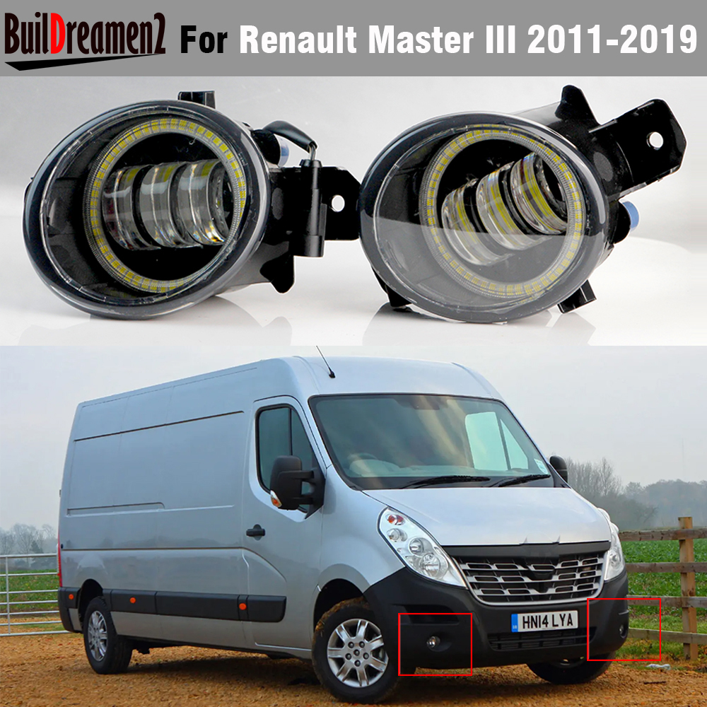 2 × エンジェルアイフォグライトアセンブリ 30 ワット車のフロントバンパー LED レンズフォグ昼間ランプ DRL 12V ルノーマスター 3/III 2011-2019