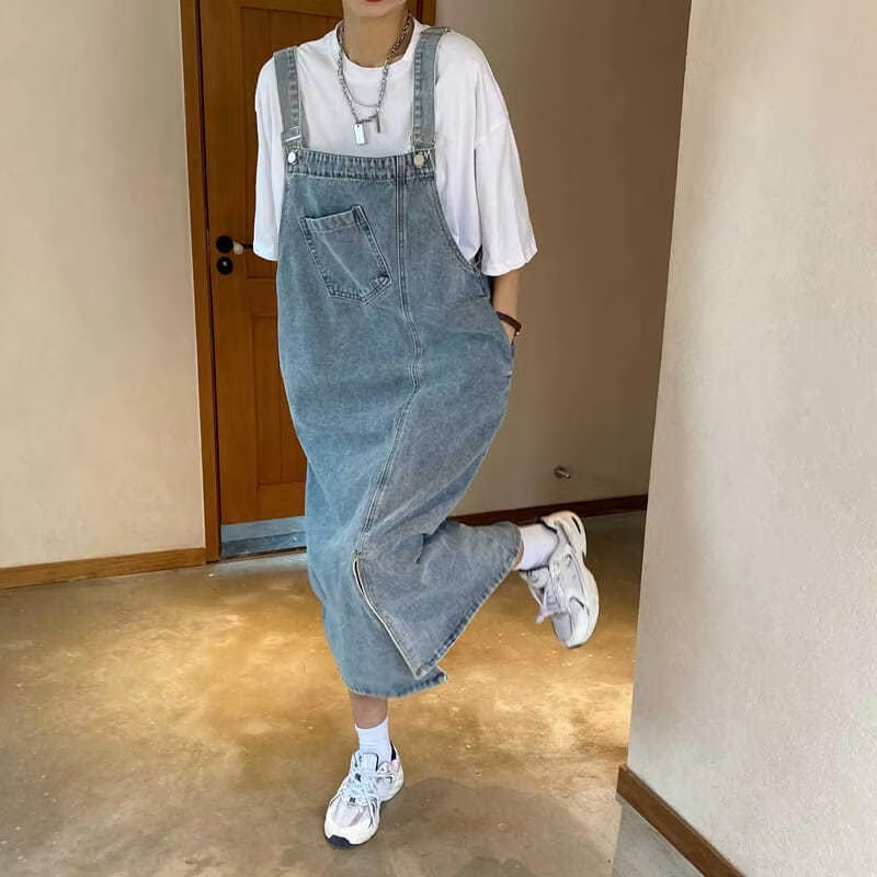 新しい不規則なスプリットカウボーイデニムドレス女性ノースリーブジーンズドレスファッション女性固体カジュアルルーズストラップドレス