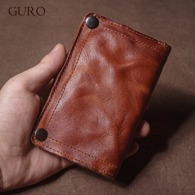 GURO 高級ブランドメンズ本革財布高品質ヴィンテージ二つ折りマネークリップクレジットカードホルダーとジッパーコインポケット