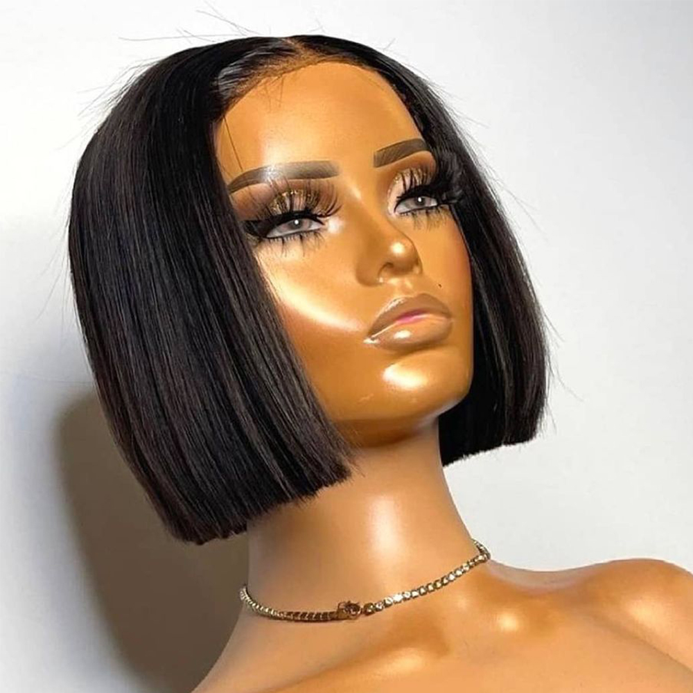 ボブウィッグ人毛 13 × 4 レースフロントボブウィッグ黒人女性のための人毛グルーレスストレートボブレースフロントウィッグナチュラルカラーかつら