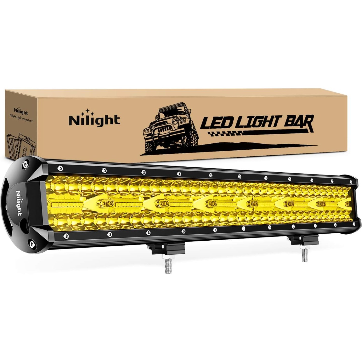 Nilight LED ライトバー 20 インチ 420W イエロー フラッド スポット コンボ 3 列 ドライビング ランプ ルーフ バンパー オフロード LED ワークライト ポッド バン キャンピングカー ワゴン 車 ピックアップ ゴルフ カート ATV UTV SUV トラック ボート 4x4用