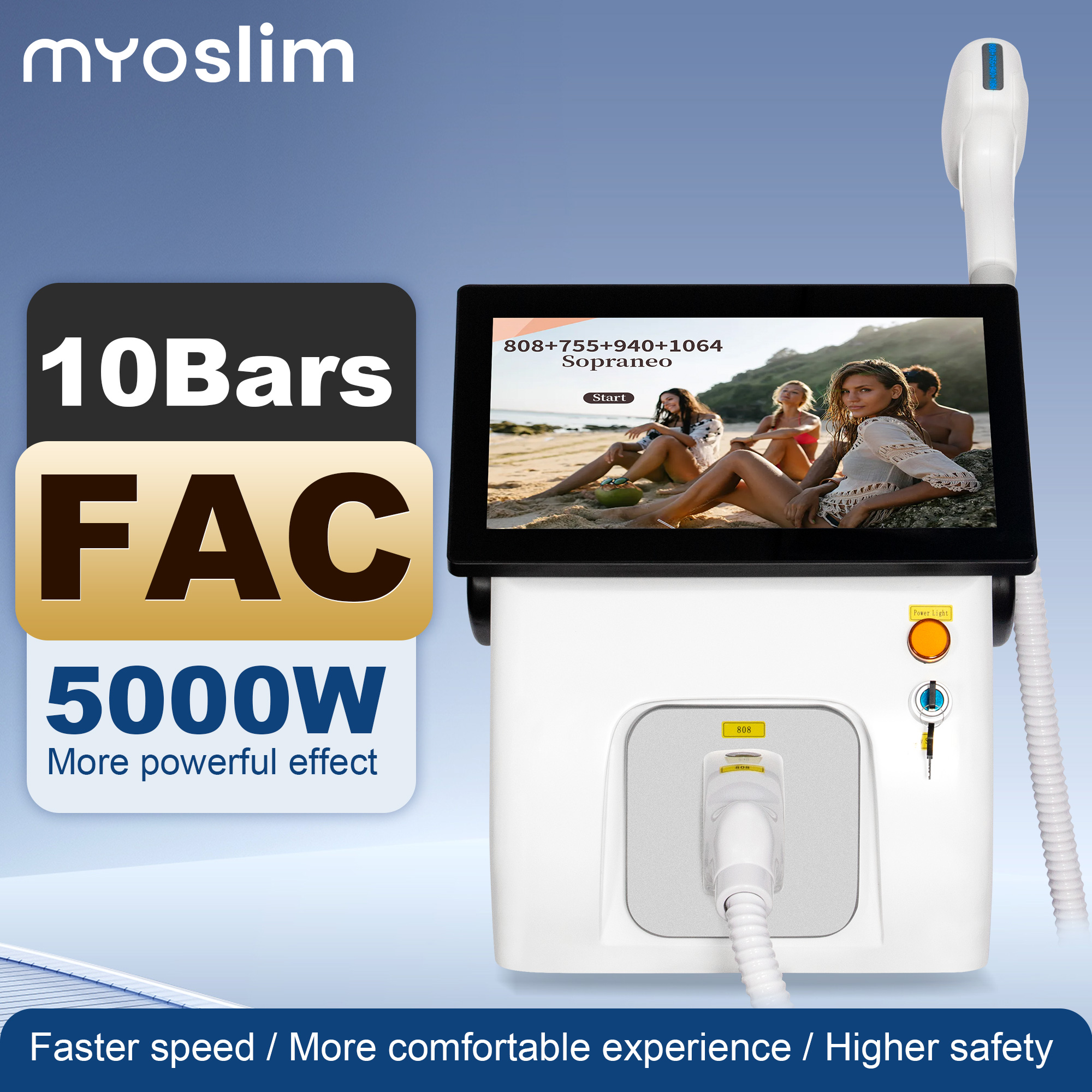 5000W FAC 808nm Diode Hair Removal All-Wave Band Equipment Permanent Painless Non-invasive Permanent Cooling Head Painless