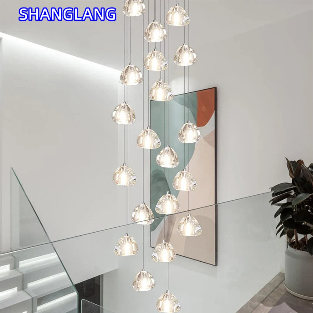 新しいモダンなシャンデリア屋内照明階段 Led リビングルームクリスタルボールロフトキッチンライト光沢