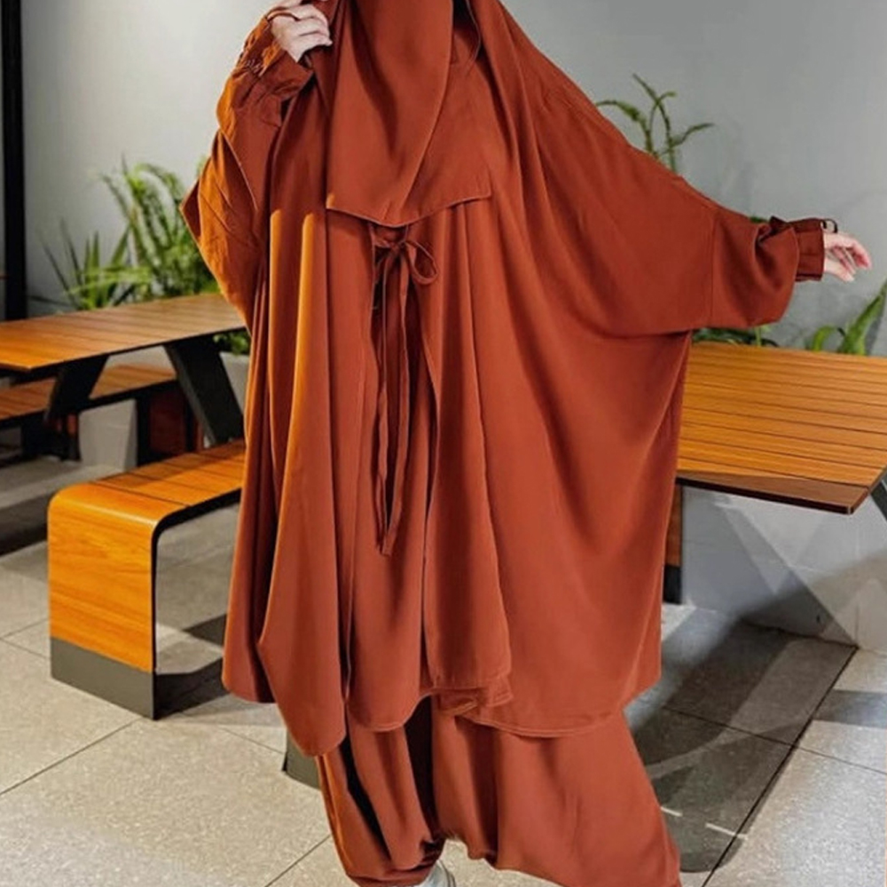 ラマダンイスラム教徒セットウォメ祈り衣服キマールパンツヒジャブドレスニカブジャラビヤイードジェラバイスラム服トルコカフタンアバヤ