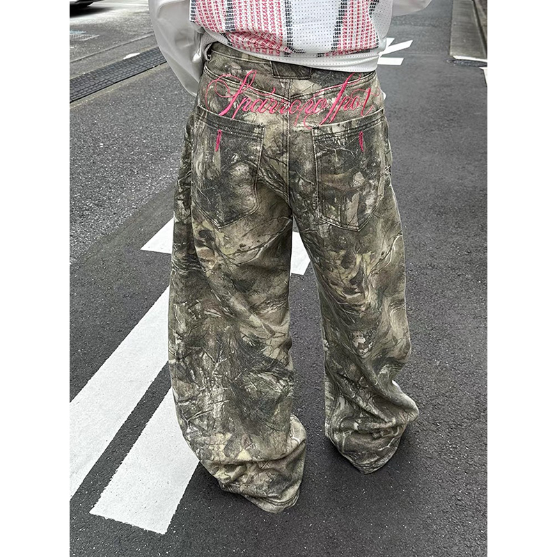 ZHIZOU 女性ゴシックだぶだぶ Y2k ジーンズアメリカン 2000 年代スタイル刺繍ジーンズパンツヴィンテージ原宿オーバーサイズデニムパンツ秋