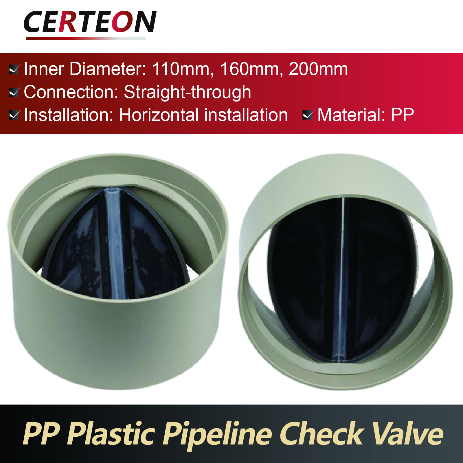 PPパイプチェックバルブ一方向逆止弁換気ダクト用プラスチックチェックバルブ110/160/200 mm防臭