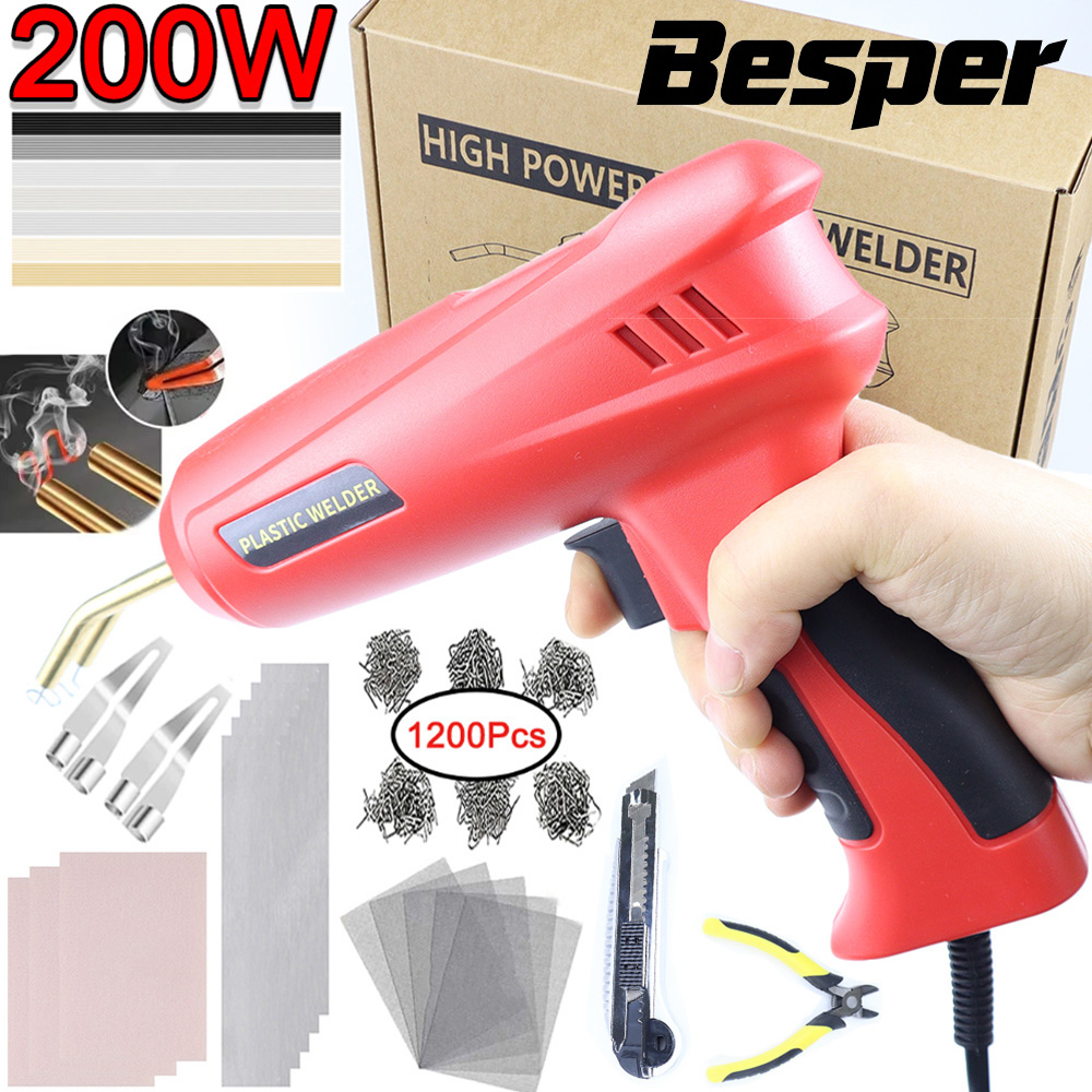 Besper 200W プラスチック溶接機 2in1 プラスチック溶接キット プラスチック修理溶接機 ホットステープラーはんだ付けガン 車のバンパープラスチック修理