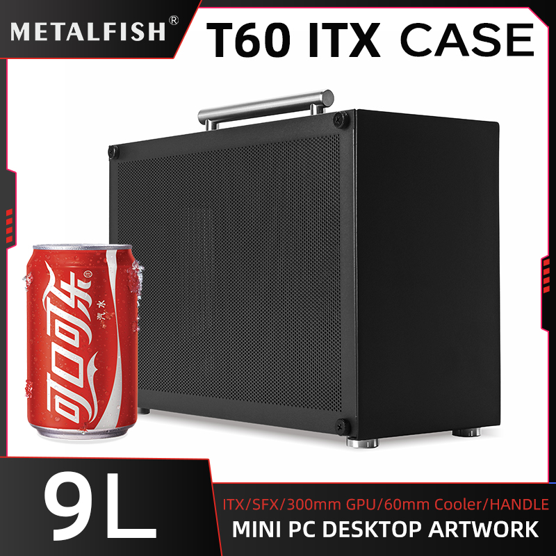 METALFISH T60 ミニ ITX ブラックケース 9L ゲーミングコンピュータシャーシコンパクト透明 PC サポート SFX PSU/300mm GPU