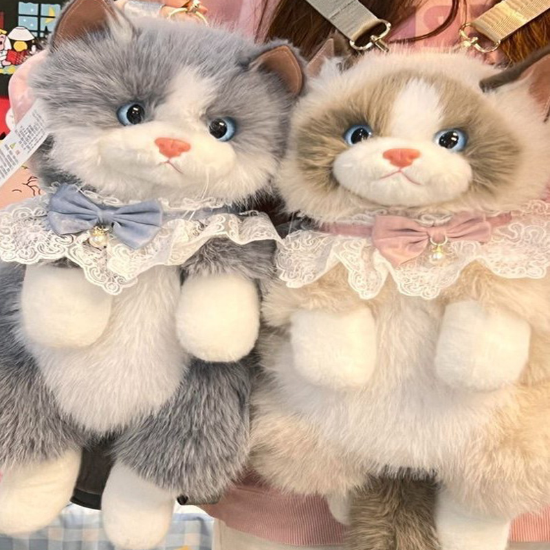 新しいシミュレーション猫バックパック人形猫バッグ人形ガールハート誕生日ギフトイン漫画ぬいぐるみバッグ子供のバックパック