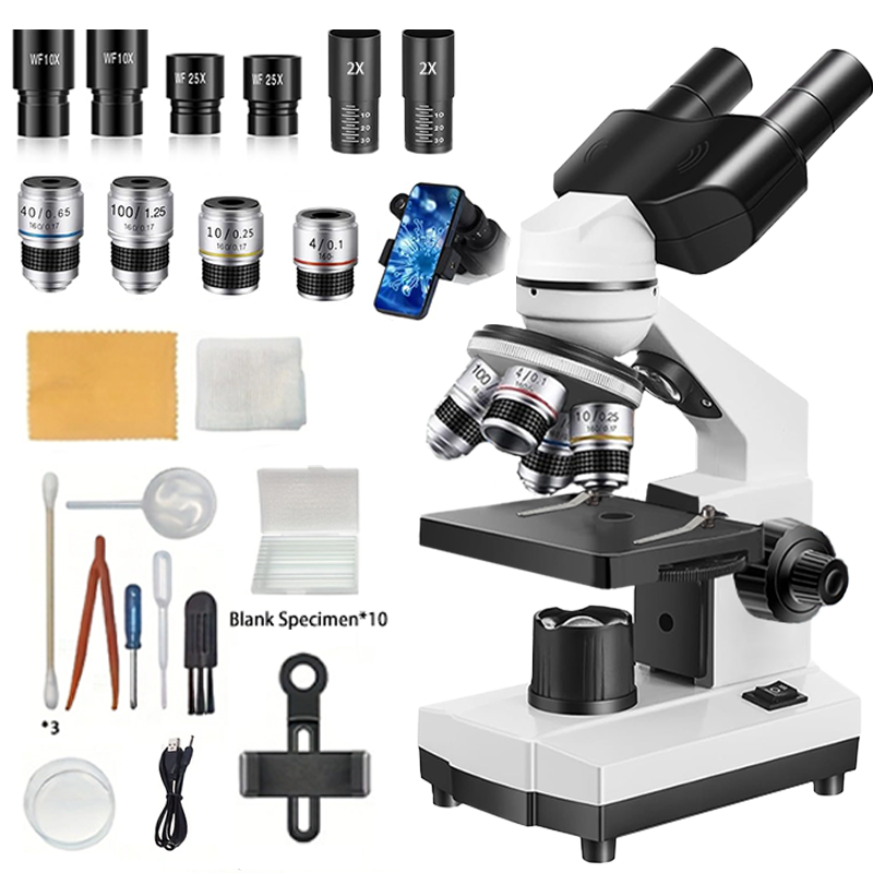 大人用双眼顕微鏡 40X‑5000X HD 検査研究所用光学顕微鏡ツールセット 学校用