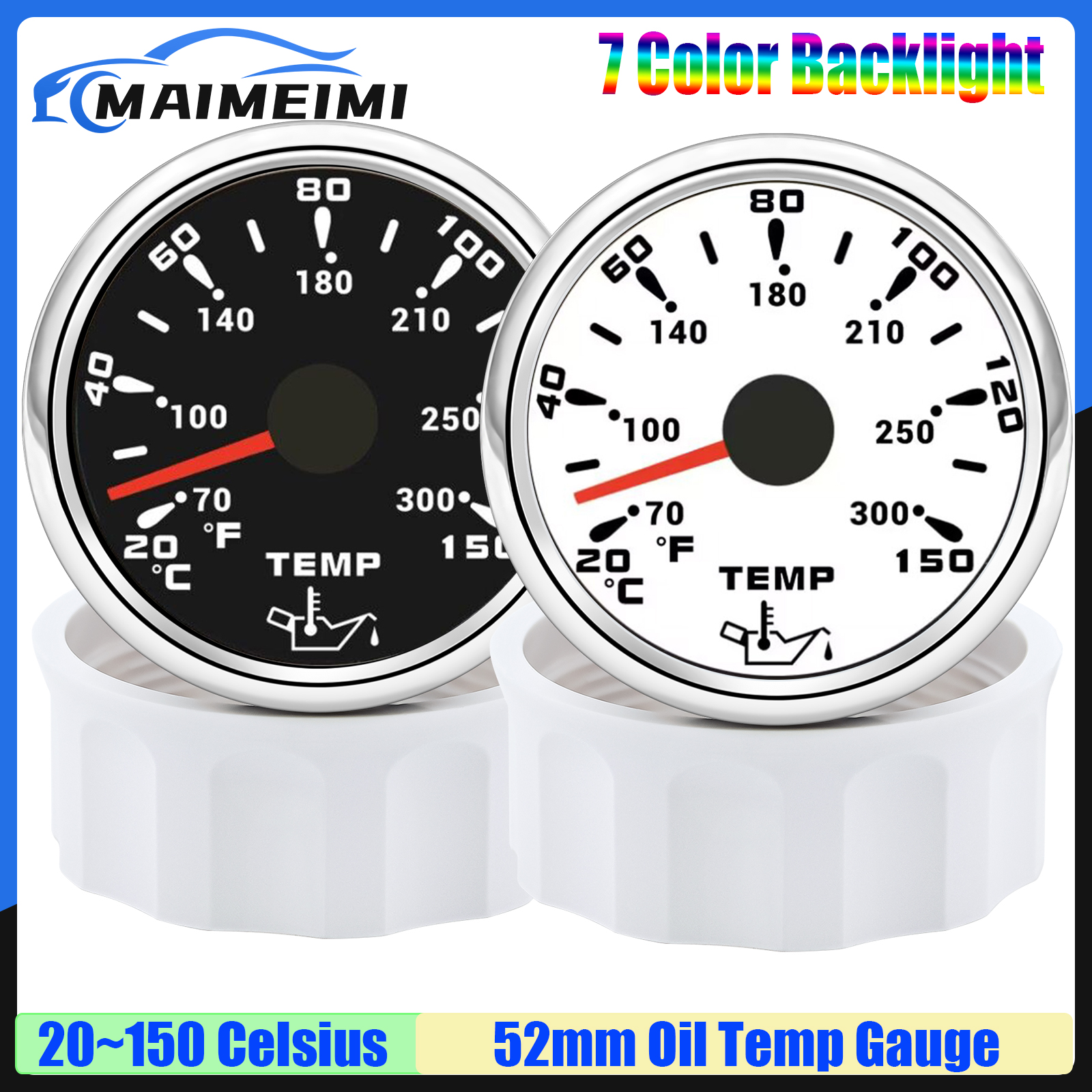 20 〜 150 ℃ 7 色ライト 52 ミリメートル油温計センサー 1/8NPT M14X1.5 油温計車マリンボート 12V 24V カスタム