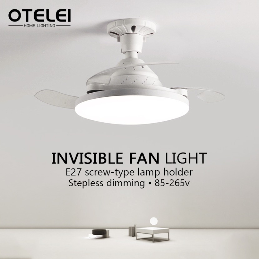 LED 新しいシーリングファンライト目に見えない伸縮ブレード E27 サイレント強風リモコン時限調光家庭用扇風機
