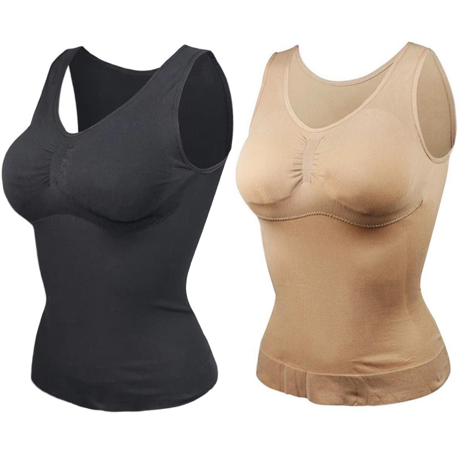 女性おなかコントロールシェイプウェアクラシック 2-IN-1 パッド入りブラジャー高弾性ベストボディシェイパースリムアップリフトコルセットキャミタンクトップ