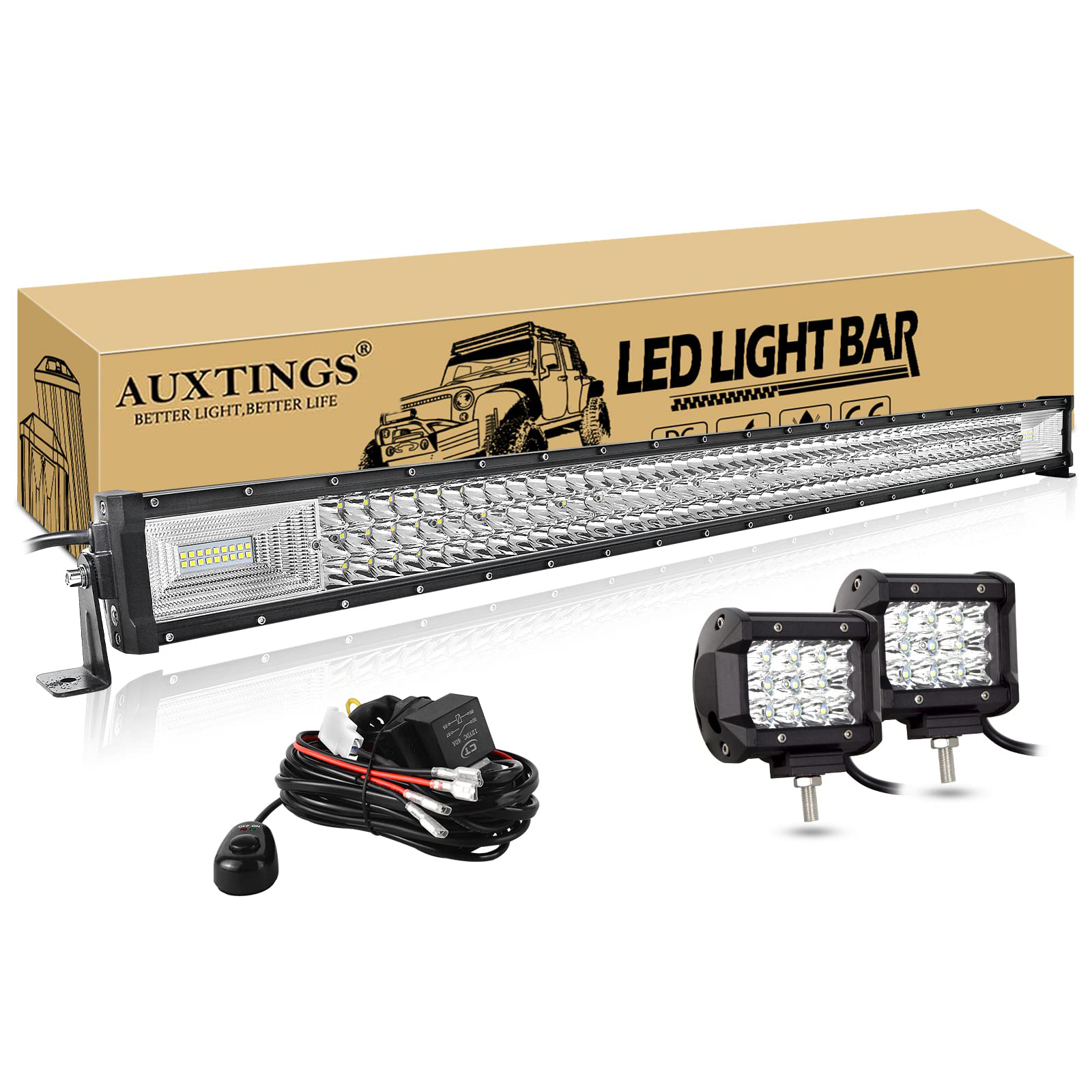 7D 22-52インチ 270W-675W オフロード LED ライトバー 2x36W ワークライトワイヤーキット付き 12V 24V LED バー 車 ジープ トラック 4x4 ATV ボート用