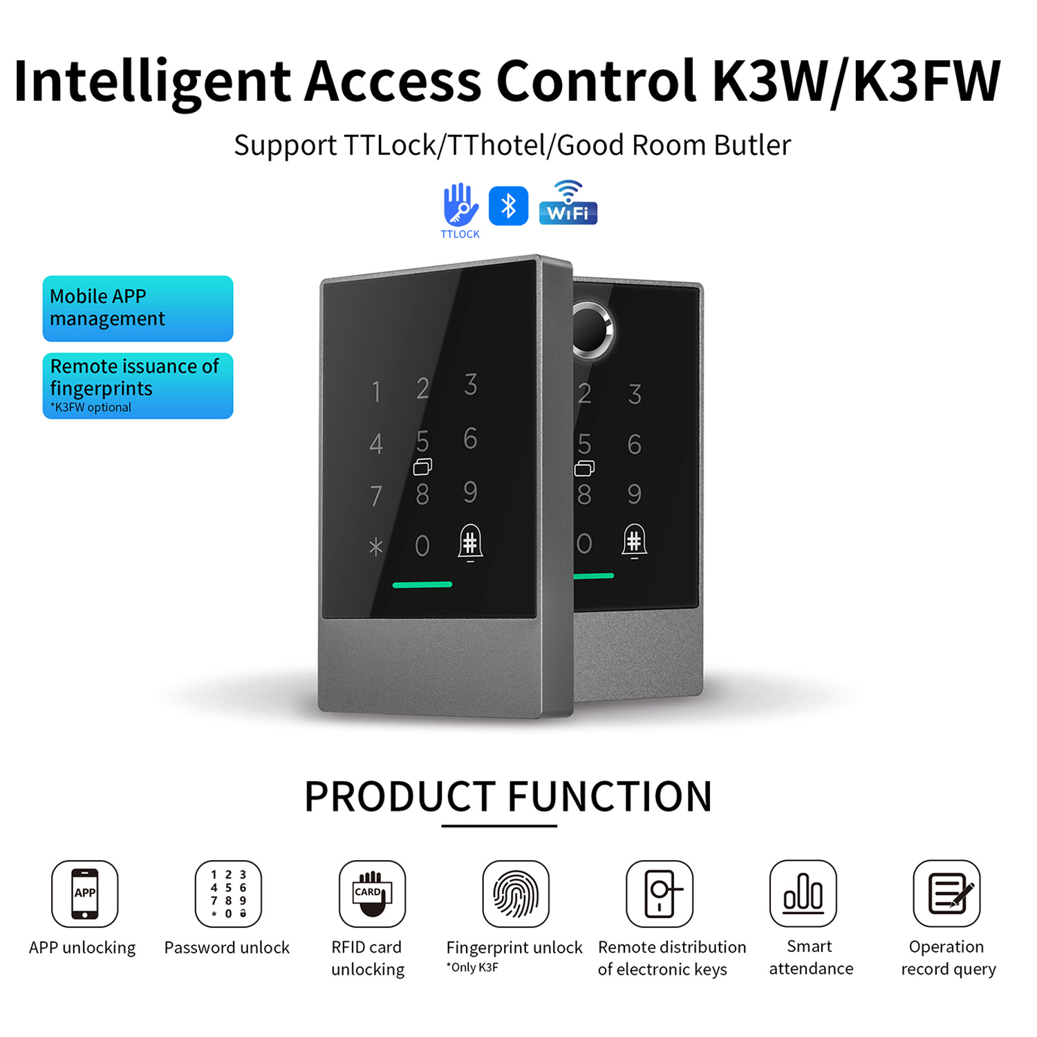 K3W/K3FW TTlock スマートフォンアプリアクセスコントローラ 13.56Mhz Rfid ドアアクセス制御システムドアキット Ip67 防水リーダー Nfc