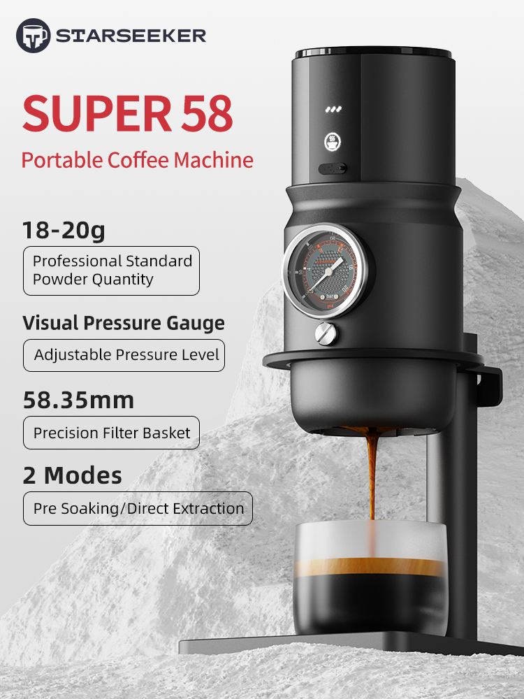 STARSEEKER Super58 ポータブル電動エスプレッソマシン旅行コーヒーメーカーキャンピングカー用コーヒーメーカー USB-C ブラケットタンパー付き