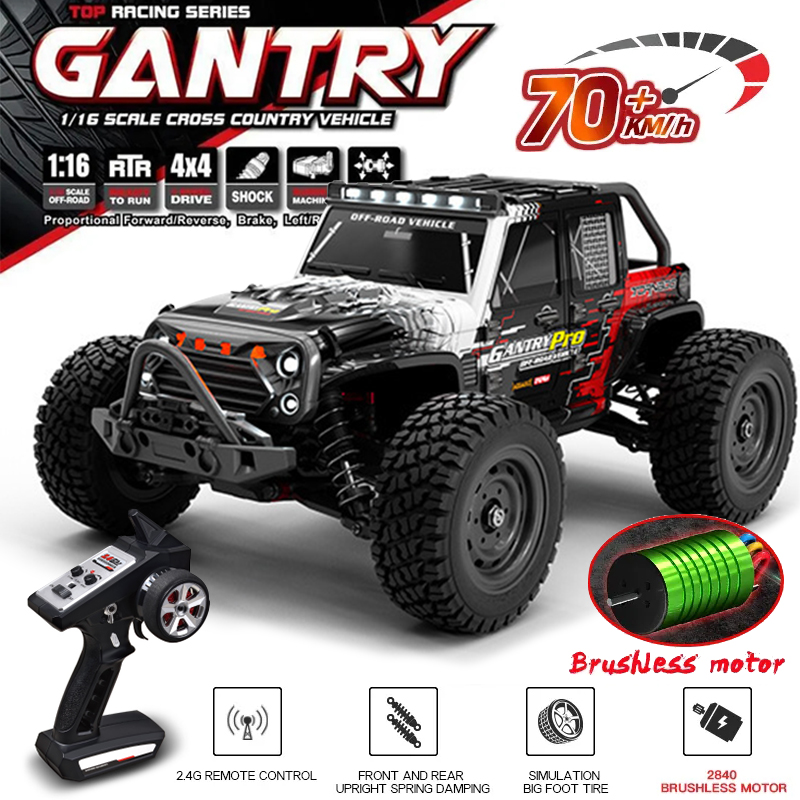 16103PRO 2.4GHz 70KM/H プロフェッショナル RC カー: ブラシレスモーター、1:16 スケール 4WD 高速オフロードクライミング車両、LED ライト付き