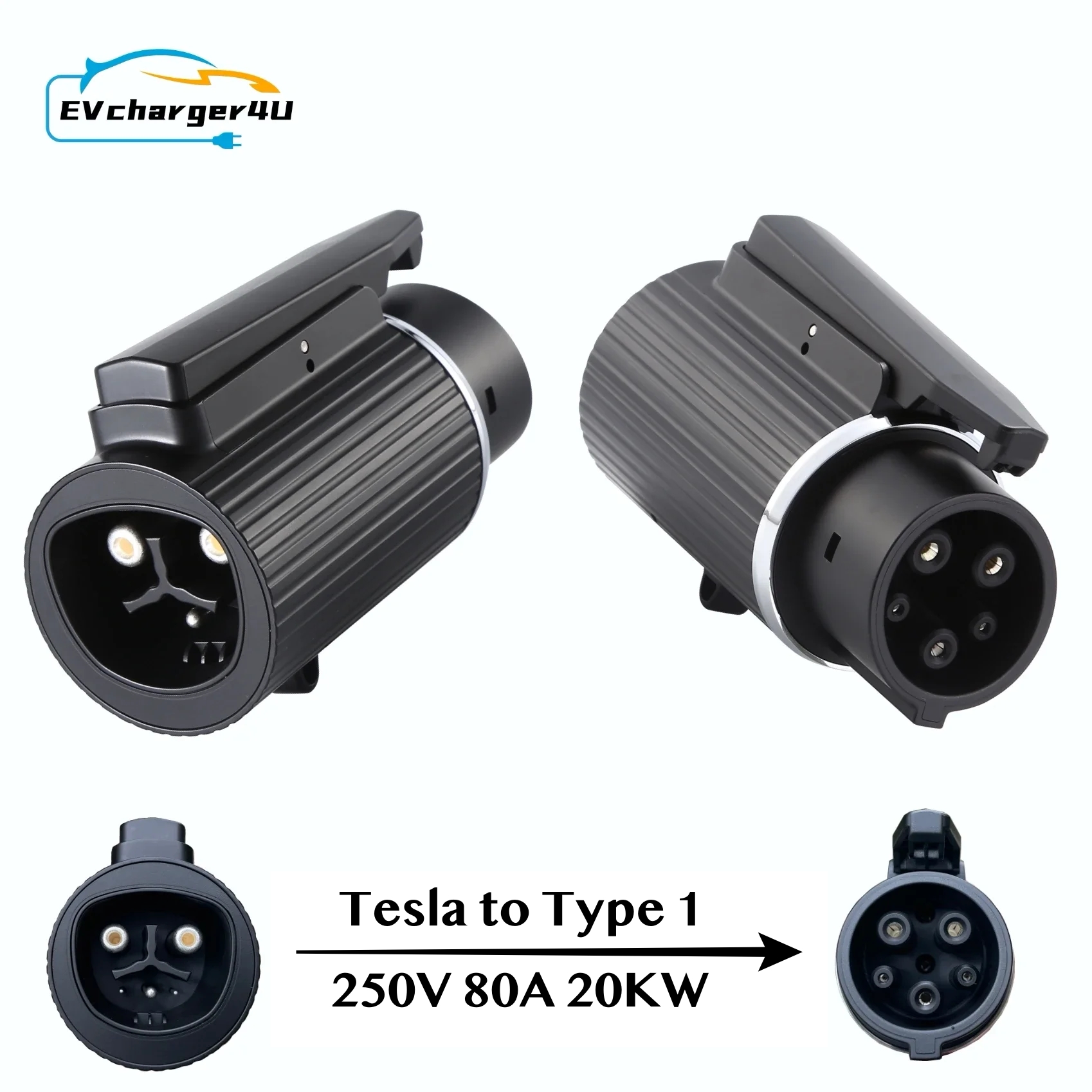 EVCharger4U テスラ - タイプ 1 アダプター 250V 80A 20KW 最大。 SAE J1772 モデル 3 Y X S EV コンバーター用 EV 充電アダプター
